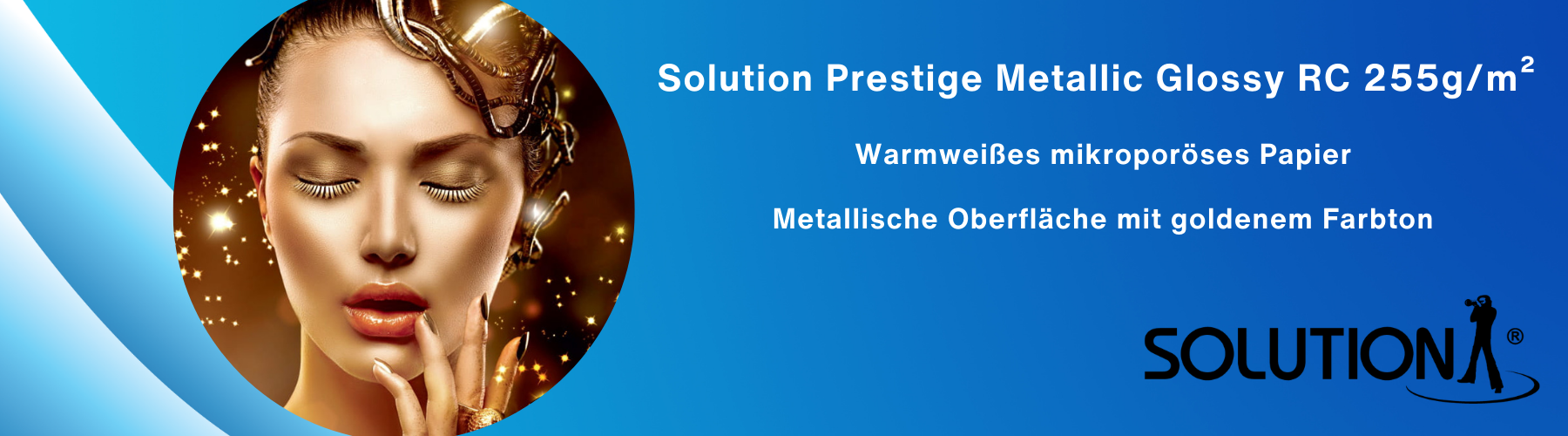 Produktabbildung: Solution Prestige Metallic Glossy RC 255g/m² – hochglänzendes Fotopapier mit metallischer Oberfläche in Goldoptik