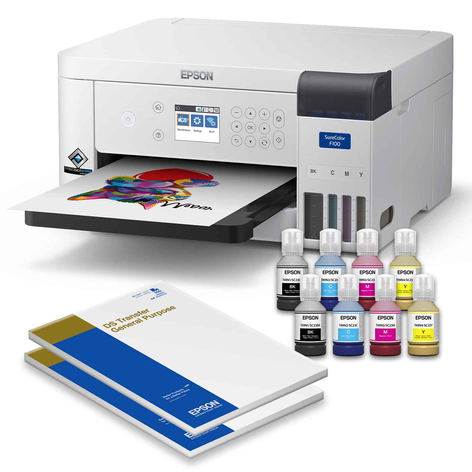 Epson SureColor SC-F500 Einführungs-Set Inhalt - Epson Surecolor SC-F100 140ml Tinte und DS-Transfer-Vielzweckpapier DIN-A4