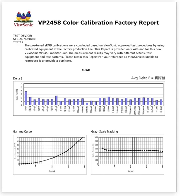 ViewSonic Monitor VP2458: Individueller Farbkalibrierungsbericht