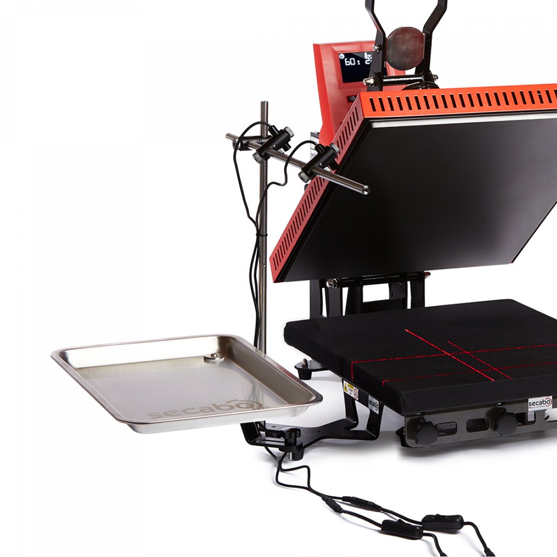 Secabo modularer Doppel-Kreuzlaser mit Zubehörhalter für Schnellwechsler und Ablagemodul