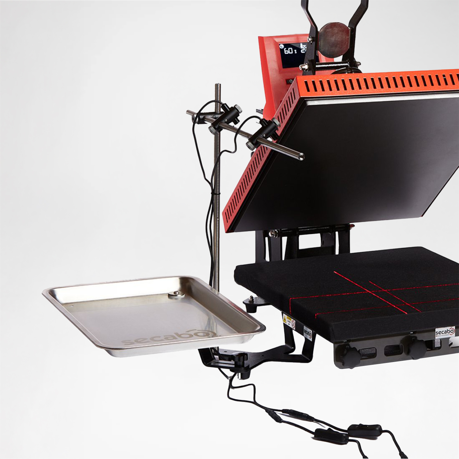 Secabo modularer Doppel-Kreuzlaser mit Zubehörhalter für Schnellwechsler und Ablagemodul